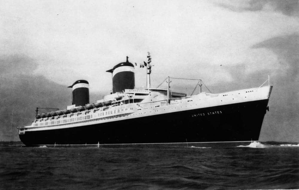 ocean liner SS United States, black and white photo