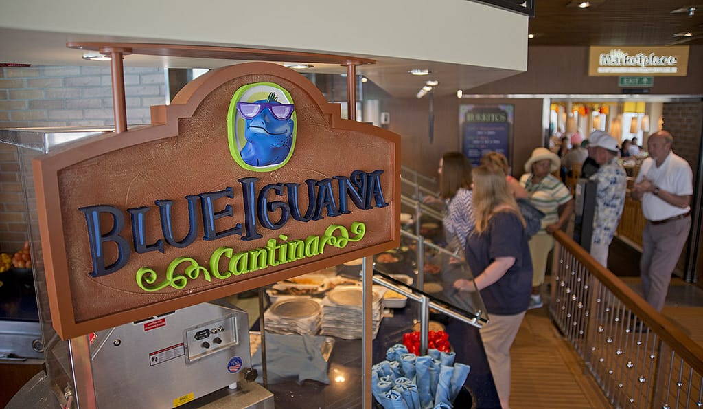 Guests await their lunch offerings at the Carnival Vista's Blue Iquana Cantina.