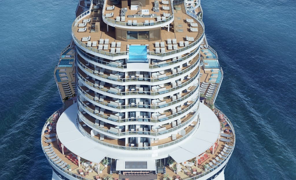 view of the aft suites on the Norwegian Prima cruise ship