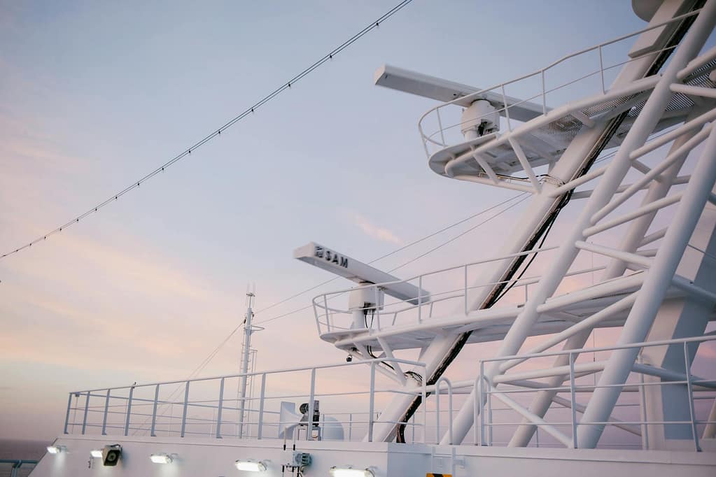 radars and antennas on ship