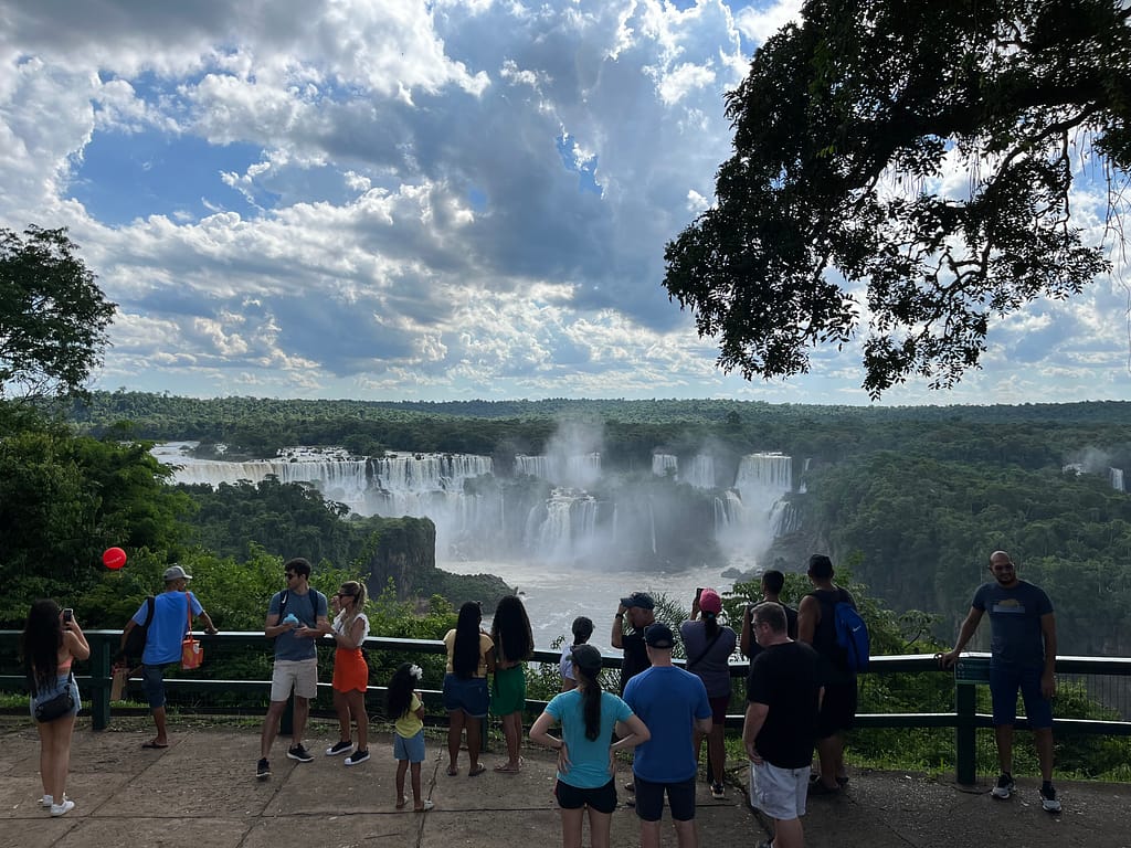 View of Iguazu Falls from the overlook across from the Belmond Hotel das Cataratas in Brazil