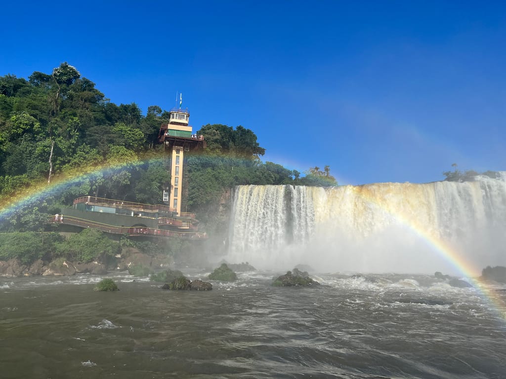 Full rainbow in front of Port Canoas Building