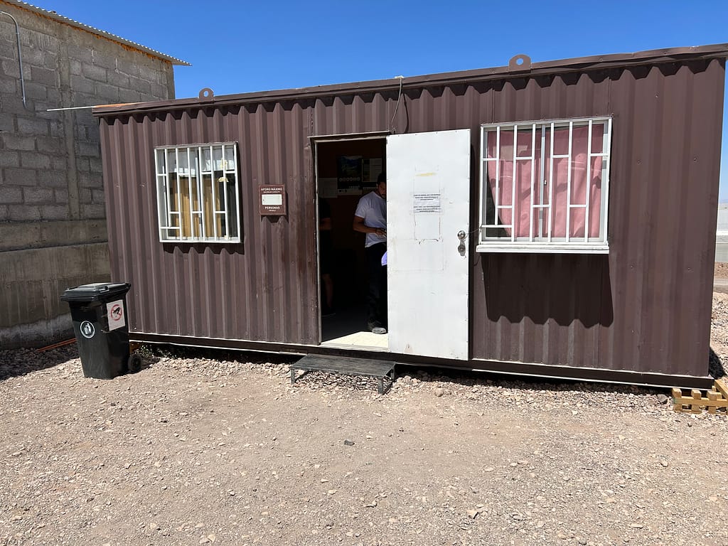 registration building made from a cargo container in Socaire, Chile