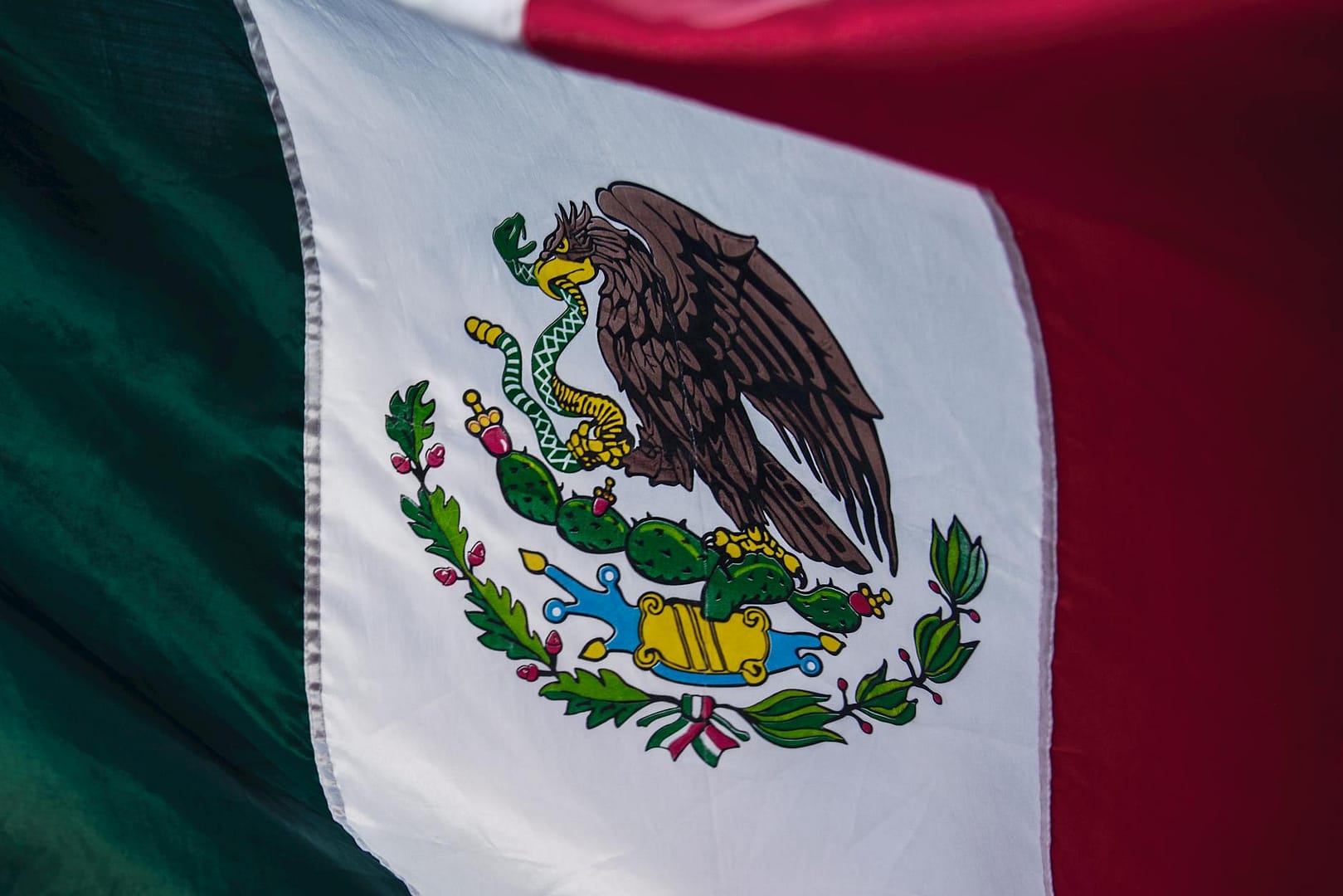 close up of red white and green country flag of Mexico