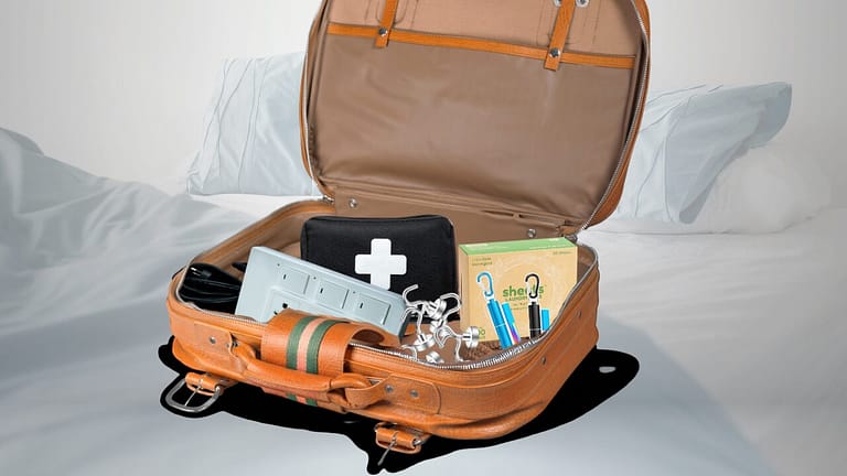 Suitcase on a bed