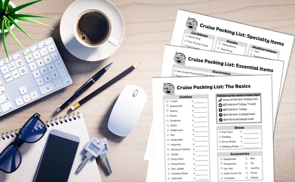 Cruise Planner Packing List displayed on a desk