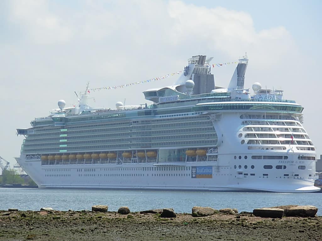 Freedom of the Seas docked at Cape Liberty Cruise Port in Bayonne, NJ
